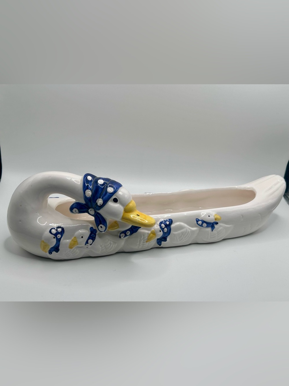 Vintage Ceramic Goose Cracker Dish | Blue Bonnet Duck Serving Tray | 1980s Count